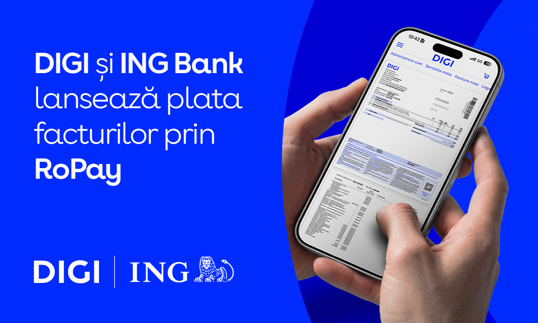 DIGI lansează plata facturilor prin RoPay, în parteneriat cu ING Bank: gratuit, sigur, instant
